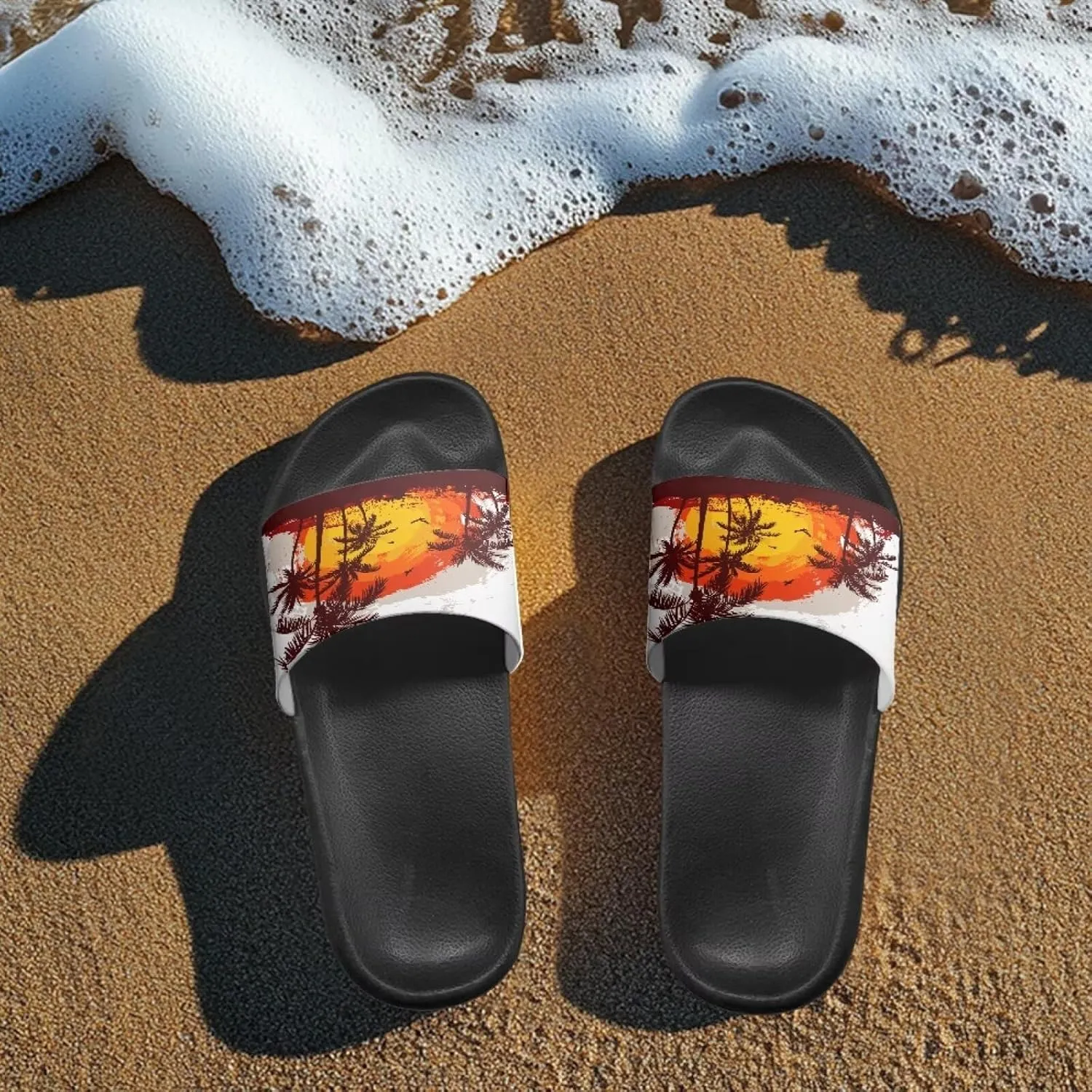 Women's Hawaii Style Slide Sandals Soft Sole Open Toe EVA Flat Sandals Beach Shower Slippers