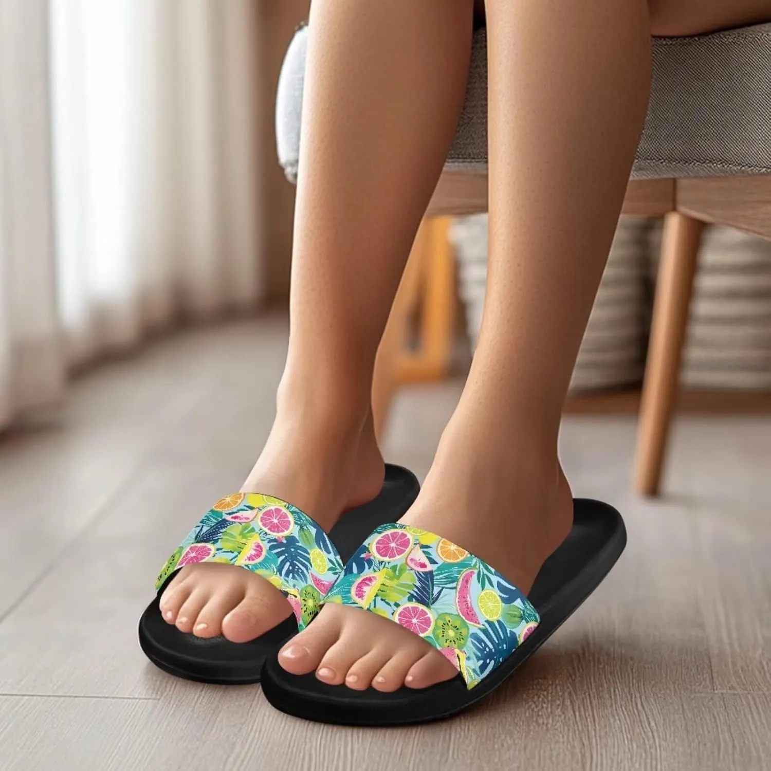 Women's Hawaii Style Slide Sandals Soft Sole Open Toe EVA Flat Sandals Beach Shower Slippers