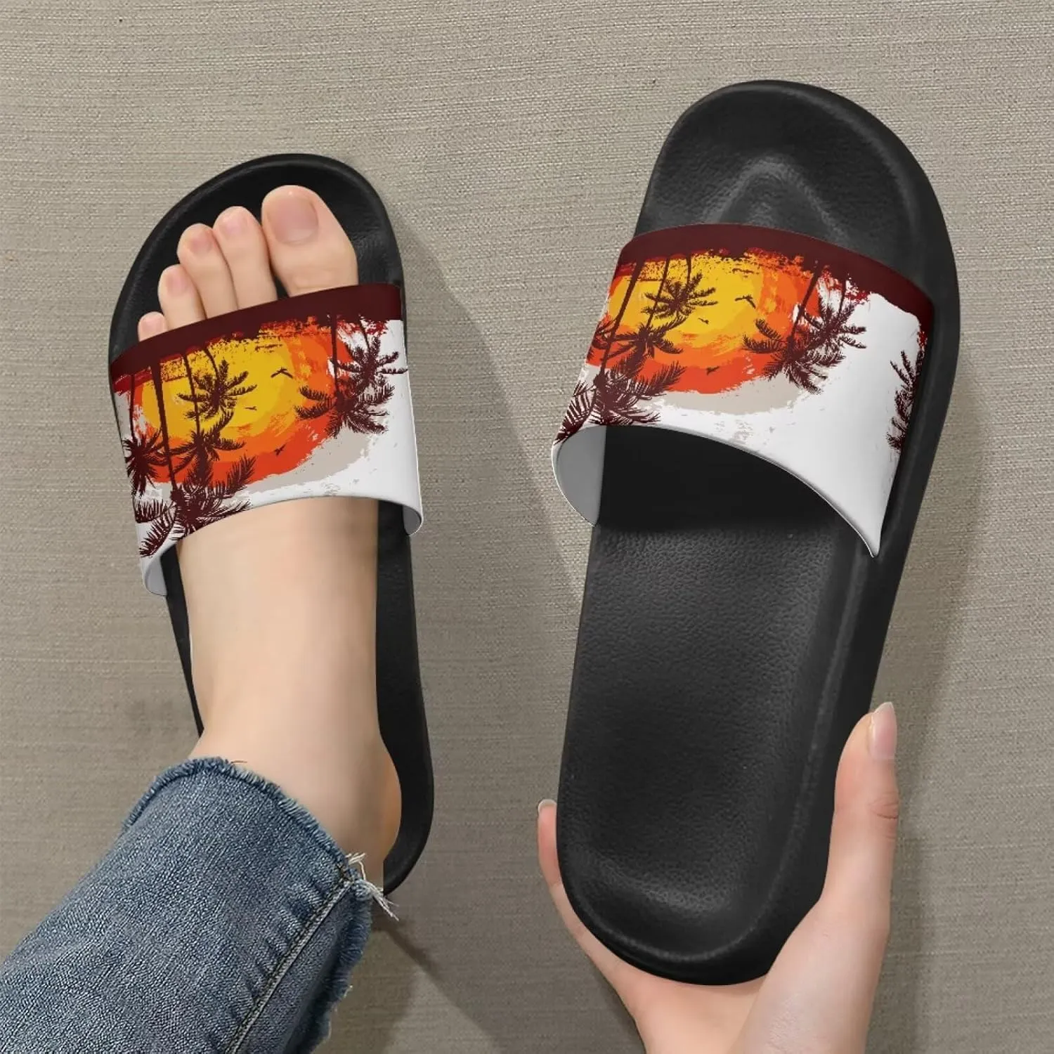 Women's Hawaii Style Slide Sandals Soft Sole Open Toe EVA Flat Sandals Beach Shower Slippers