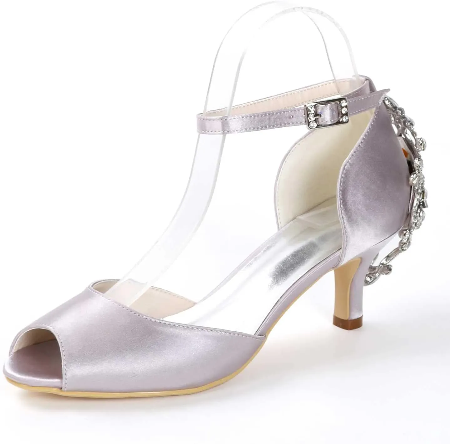 Women's High Heel & Kitten Heel Buckle Shoes - Rhinestone Accented, Open Toe Pumps | Perfect for Parties, Weddings & as Gifts
