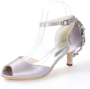 Women's High Heel & Kitten Heel Buckle Shoes - Rhinestone Accented, Open Toe Pumps | Perfect for Parties, Weddings & as Gifts
