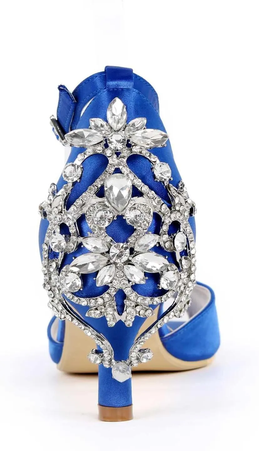 Women's High Heel & Kitten Heel Buckle Shoes - Rhinestone Accented, Open Toe Pumps | Perfect for Parties, Weddings & as Gifts