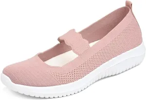Women's Knitted Mesh Lightweight Walking Sneakers,Casual Lightweight Arch Support Slip On Orthotic Soft Sole Shoes Breathable Non Slip Nurse Work Shoes