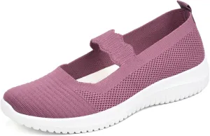 Women's Knitted Mesh Lightweight Walking Sneakers,Casual Lightweight Arch Support Slip On Orthotic Soft Sole Shoes Breathable Non Slip Nurse Work Shoes