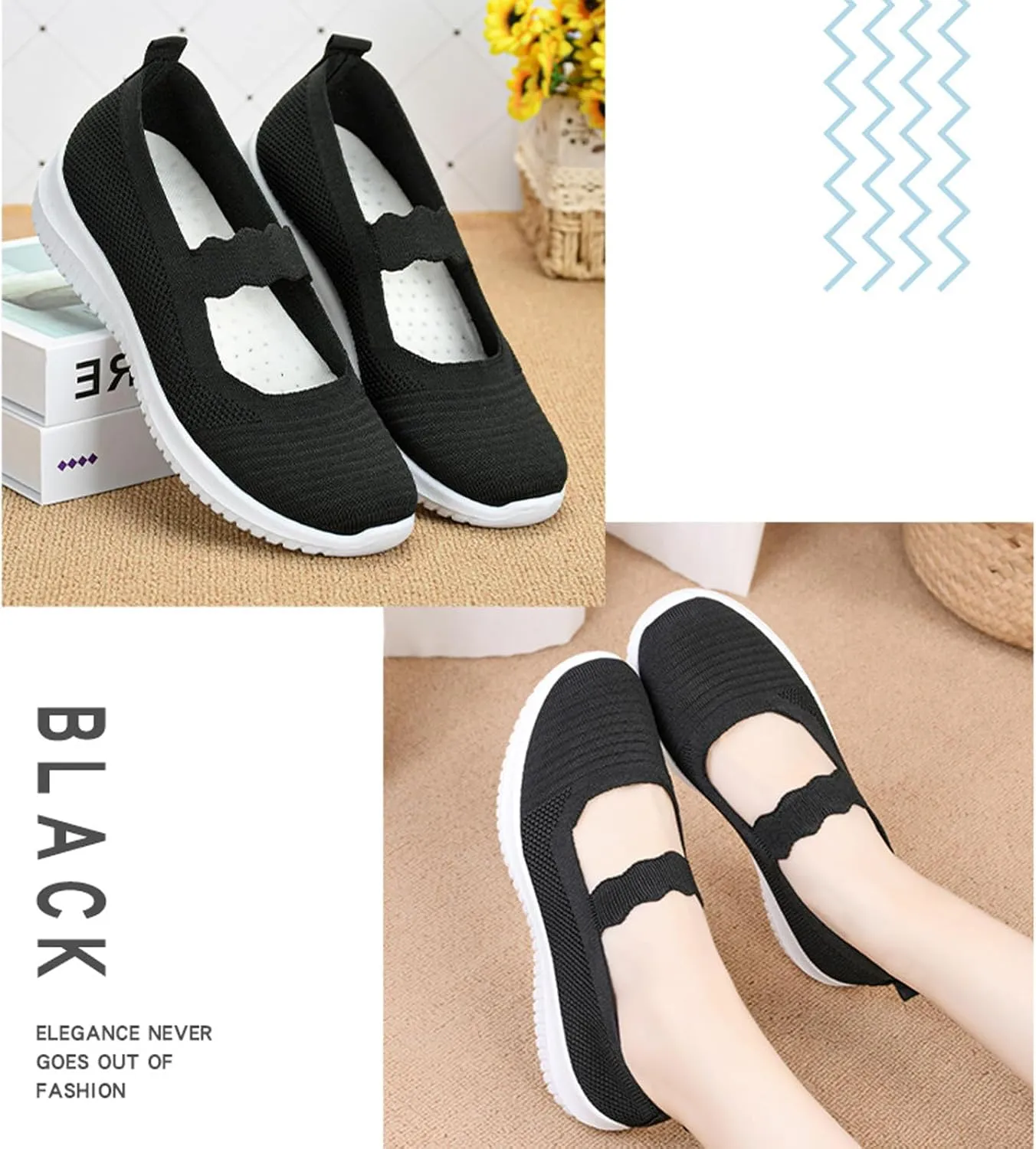 Women's Knitted Mesh Lightweight Walking Sneakers,Casual Lightweight Arch Support Slip On Orthotic Soft Sole Shoes Breathable Non Slip Nurse Work Shoes