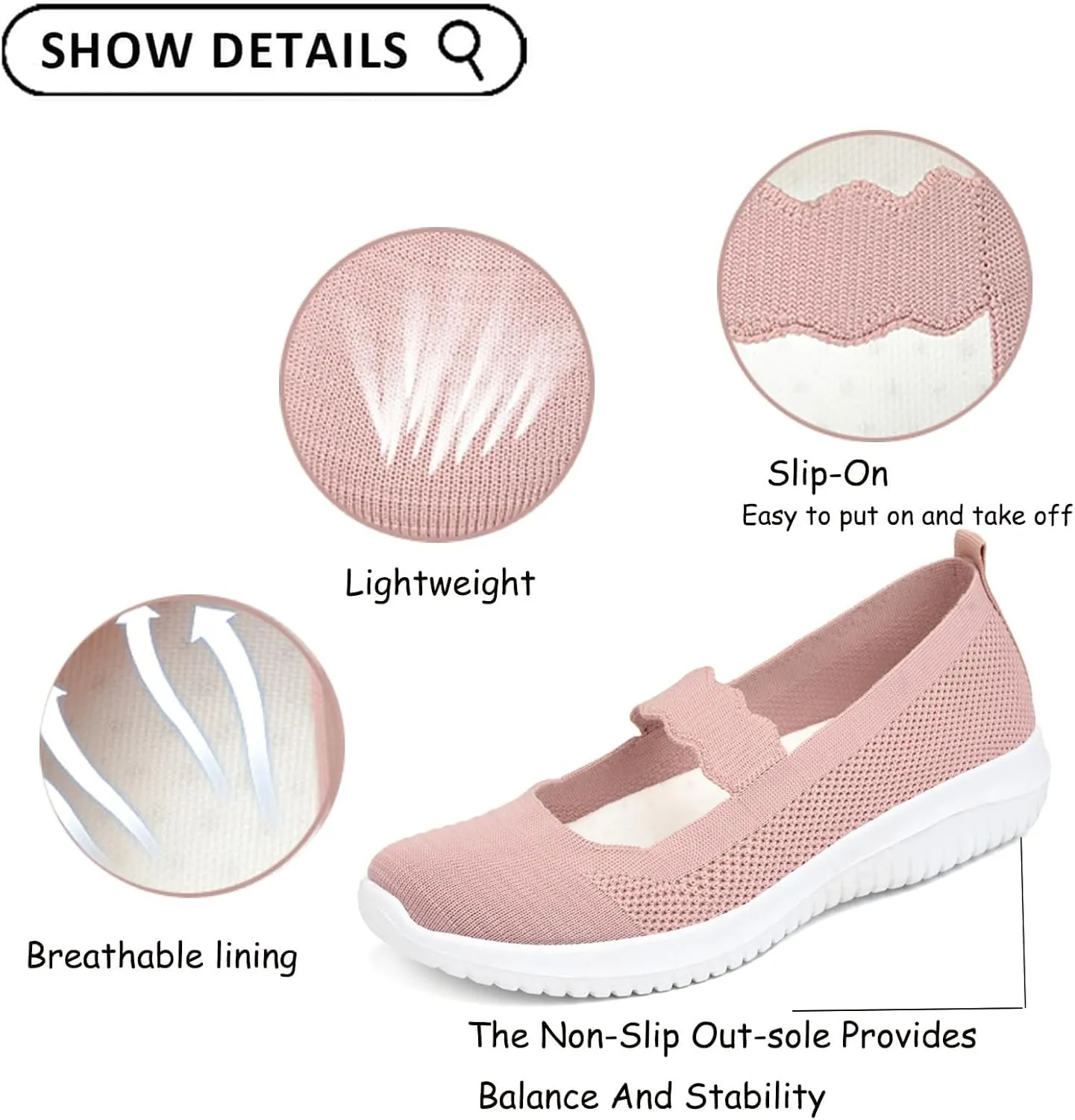 Women's Knitted Mesh Lightweight Walking Sneakers,Casual Lightweight Arch Support Slip On Orthotic Soft Sole Shoes Breathable Non Slip Nurse Work Shoes