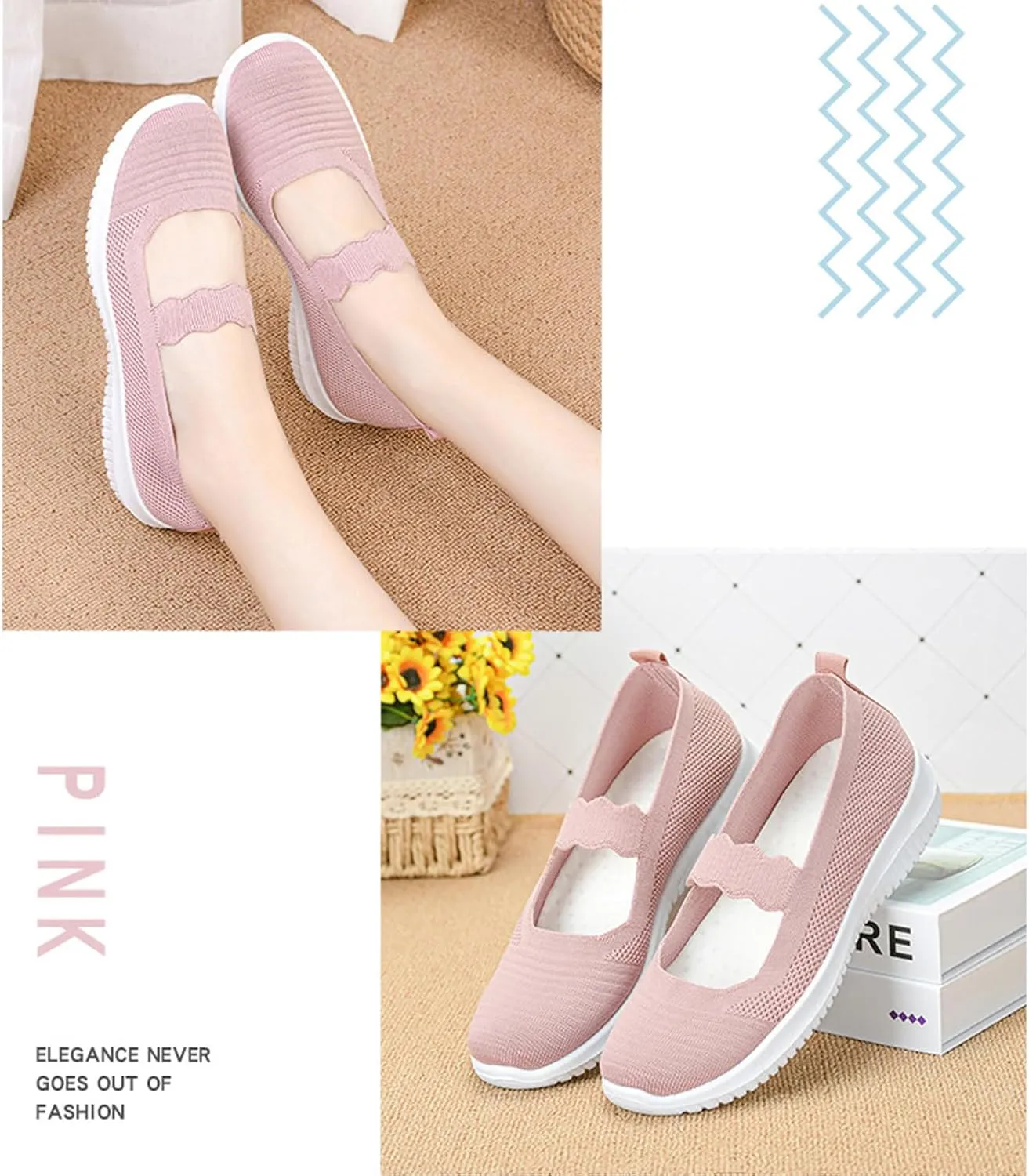 Women's Knitted Mesh Lightweight Walking Sneakers,Casual Lightweight Arch Support Slip On Orthotic Soft Sole Shoes Breathable Non Slip Nurse Work Shoes