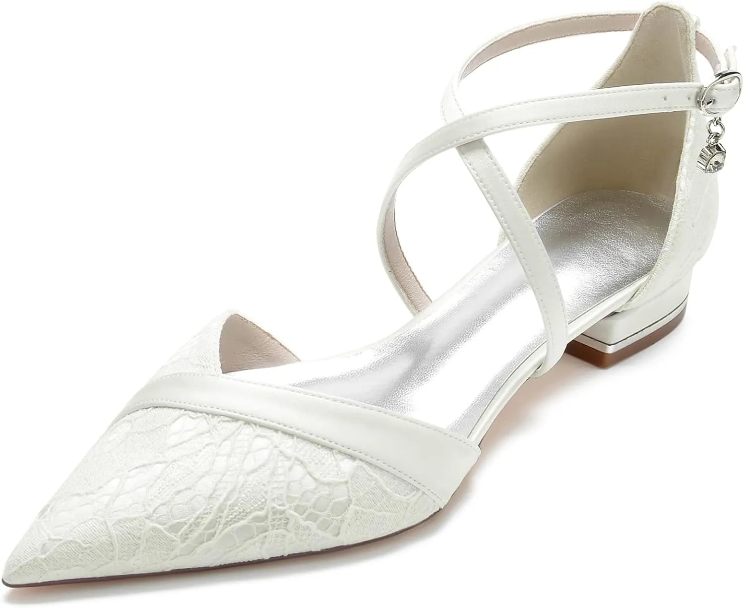 Women's Lace Flats Criss Cross Pointed Toe Wedding Bridal Shoes Prom Evening Dress Pumps Shoes