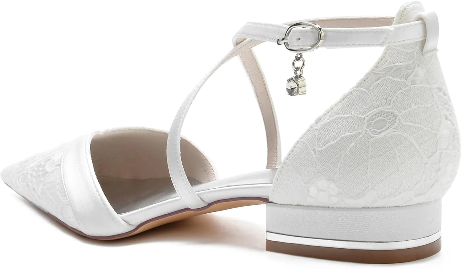 Women's Lace Flats Criss Cross Pointed Toe Wedding Bridal Shoes Prom Evening Dress Pumps Shoes