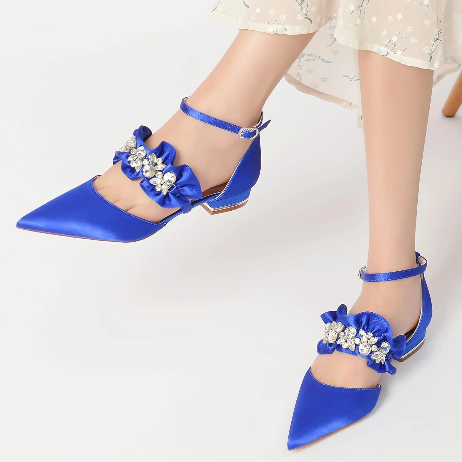 Women's Lace Flats Criss Cross Pointed Toe Wedding Bridal Shoes Prom Evening Dress Pumps Shoes
