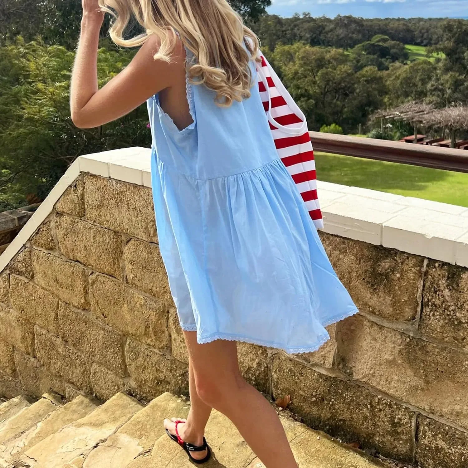 Womens Lace Mini Dress Y2k Aesthetic Summer Flowy Going Out Boho Ruffle Hem Floral Short Dress Beachwear