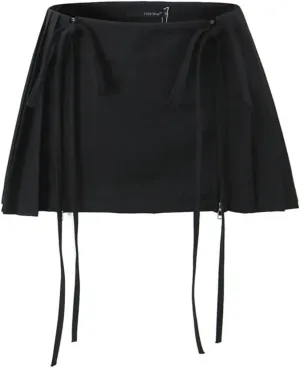 Women's Mini Skirt Lace Bow Pleated Zip Up Y2k Fairy Bodycon Skirt Sexy Streetwear Club Dress Harajuku Goth