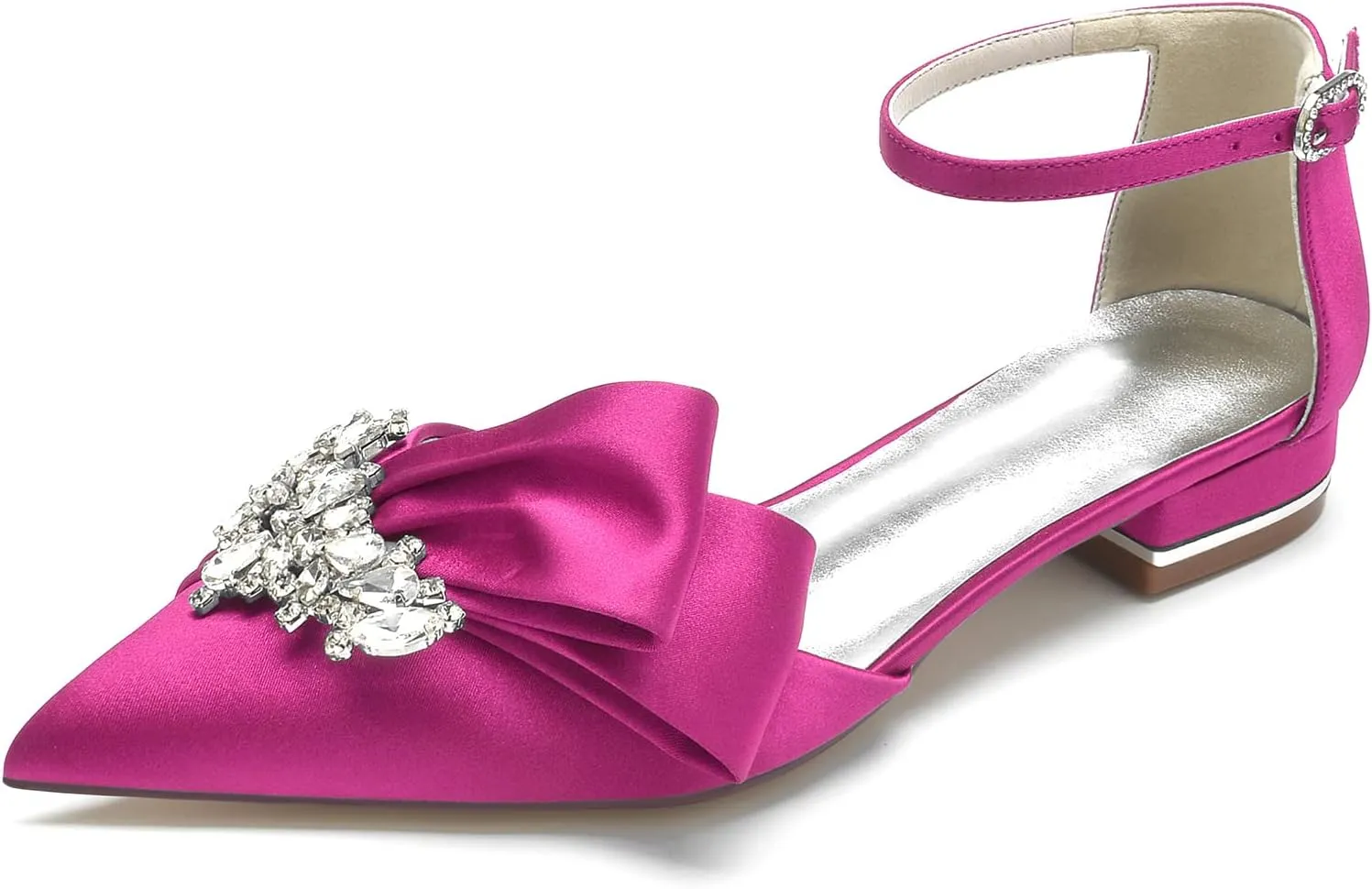 Women's Pointed Toe Flats Bridal Pumps Cryatal Satin Wedding Flats for Bride Prom Evening Bridal Party Dress Flats