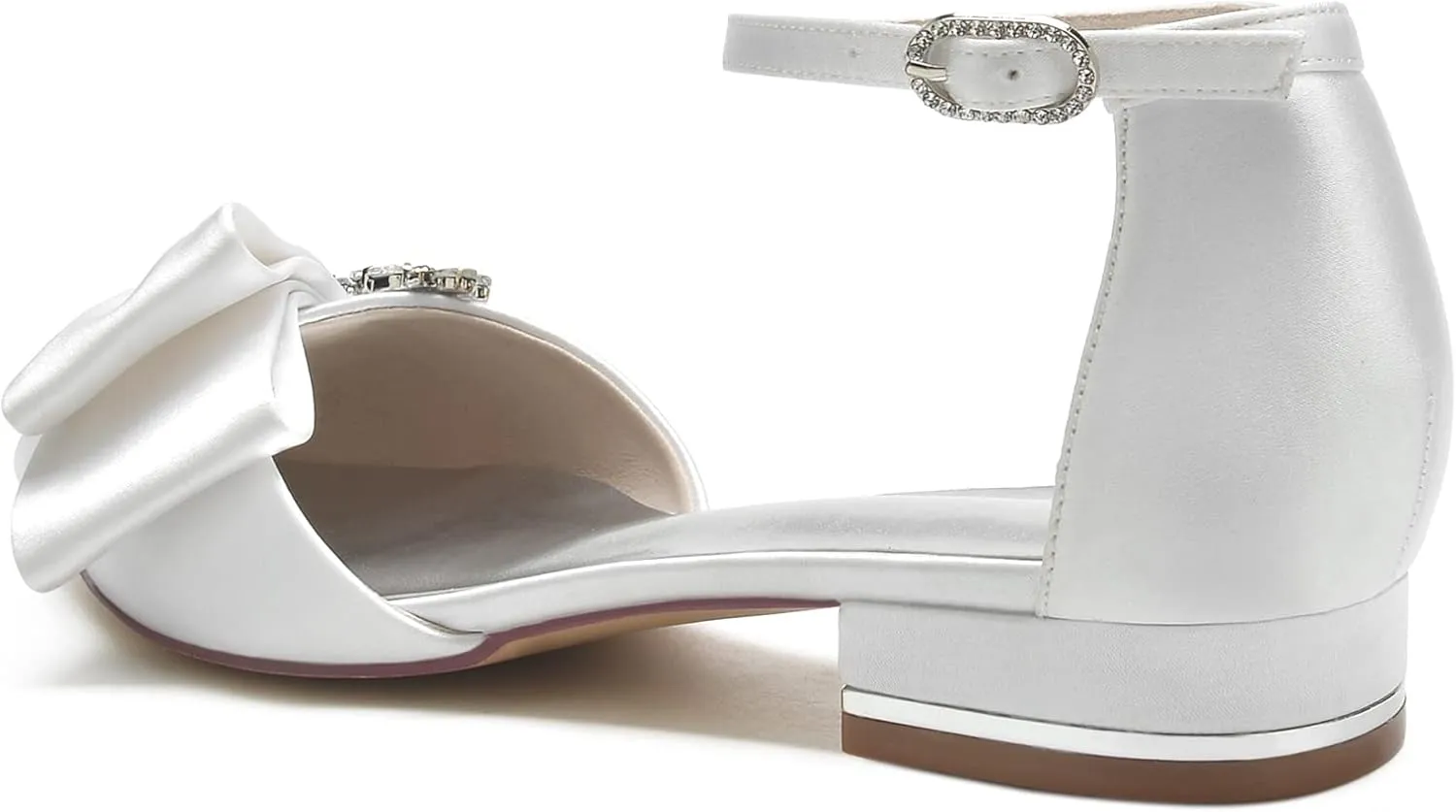Women's Pointed Toe Flats Bridal Pumps Cryatal Satin Wedding Flats for Bride Prom Evening Bridal Party Dress Flats