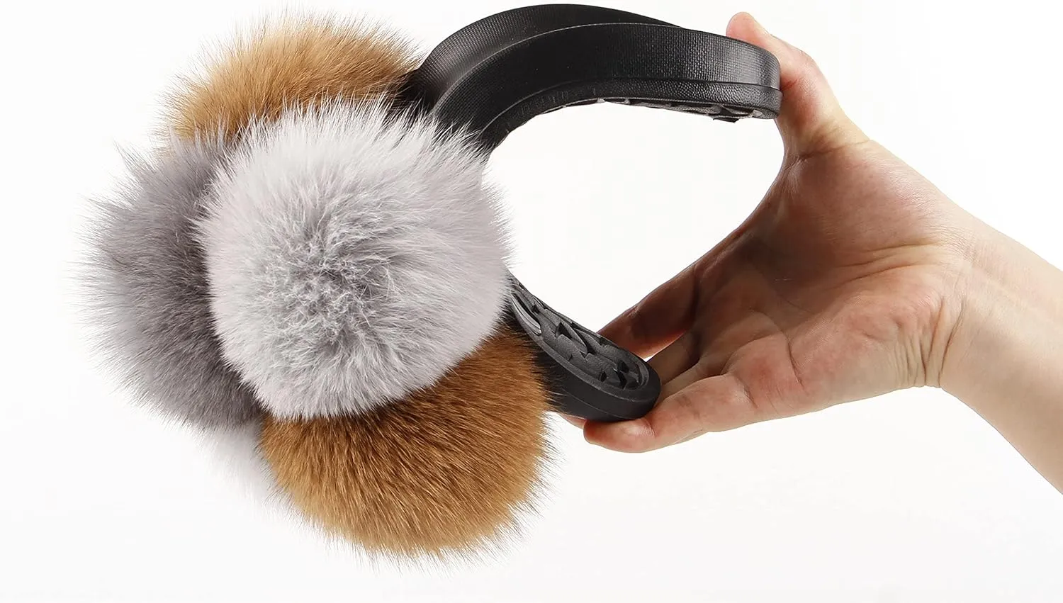 Women's Real Fox Fur Slides, Open-Toe Sandals, Indoor and Outdoor Non-Slip Slippers, Soft Pompom