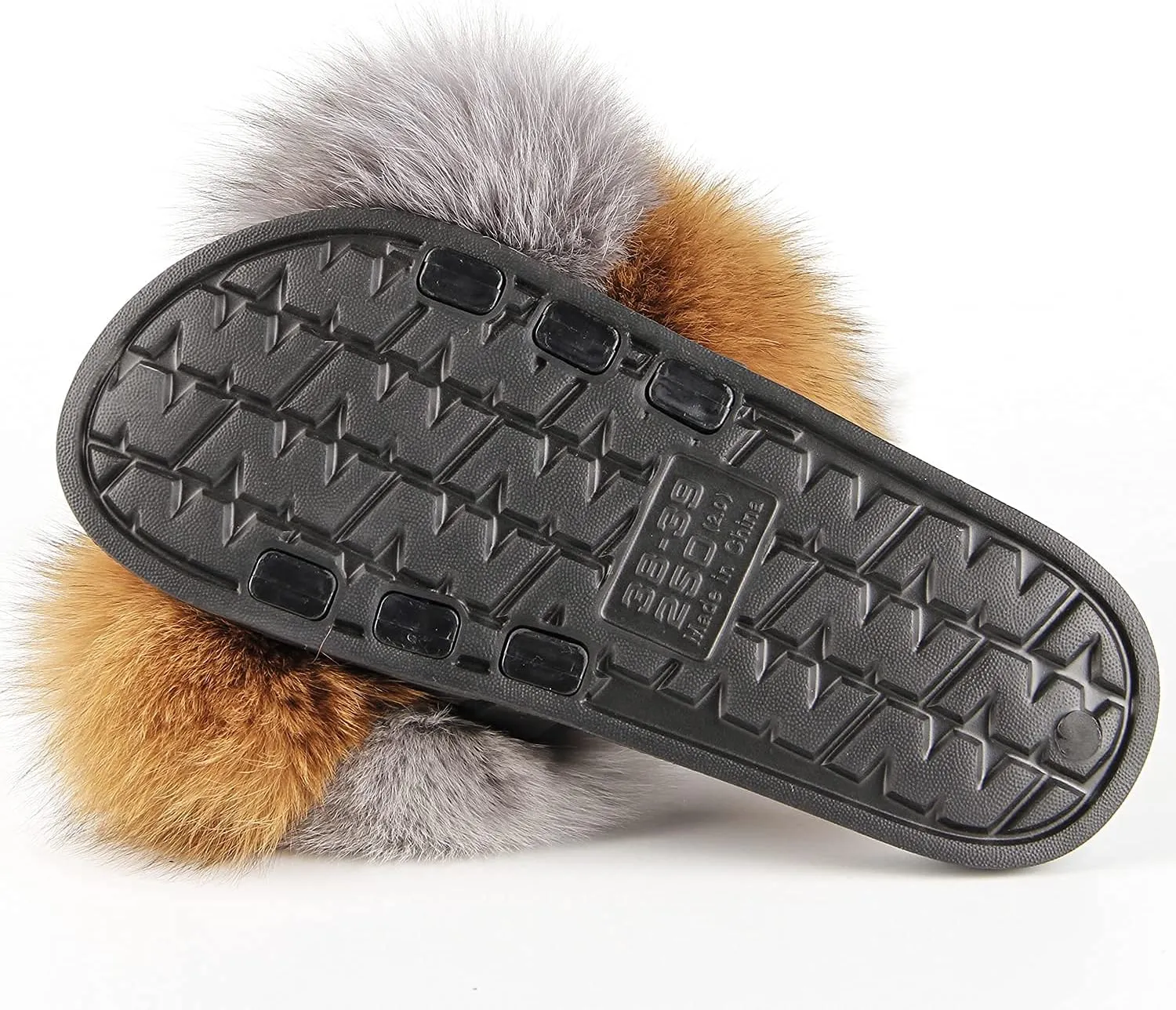 Women's Real Fox Fur Slides, Open-Toe Sandals, Indoor and Outdoor Non-Slip Slippers, Soft Pompom
