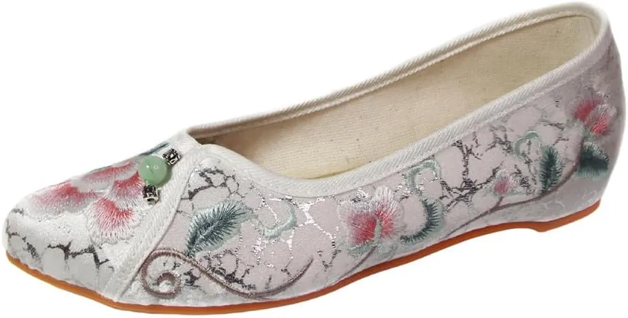 Women's Retro Classic Ballet Flats Shoes Pointed Toe Slip On Comfortable Loafer Handmade Floral Embroidered Shoes for Women Mary Jane Flats Cheongsam Shoes