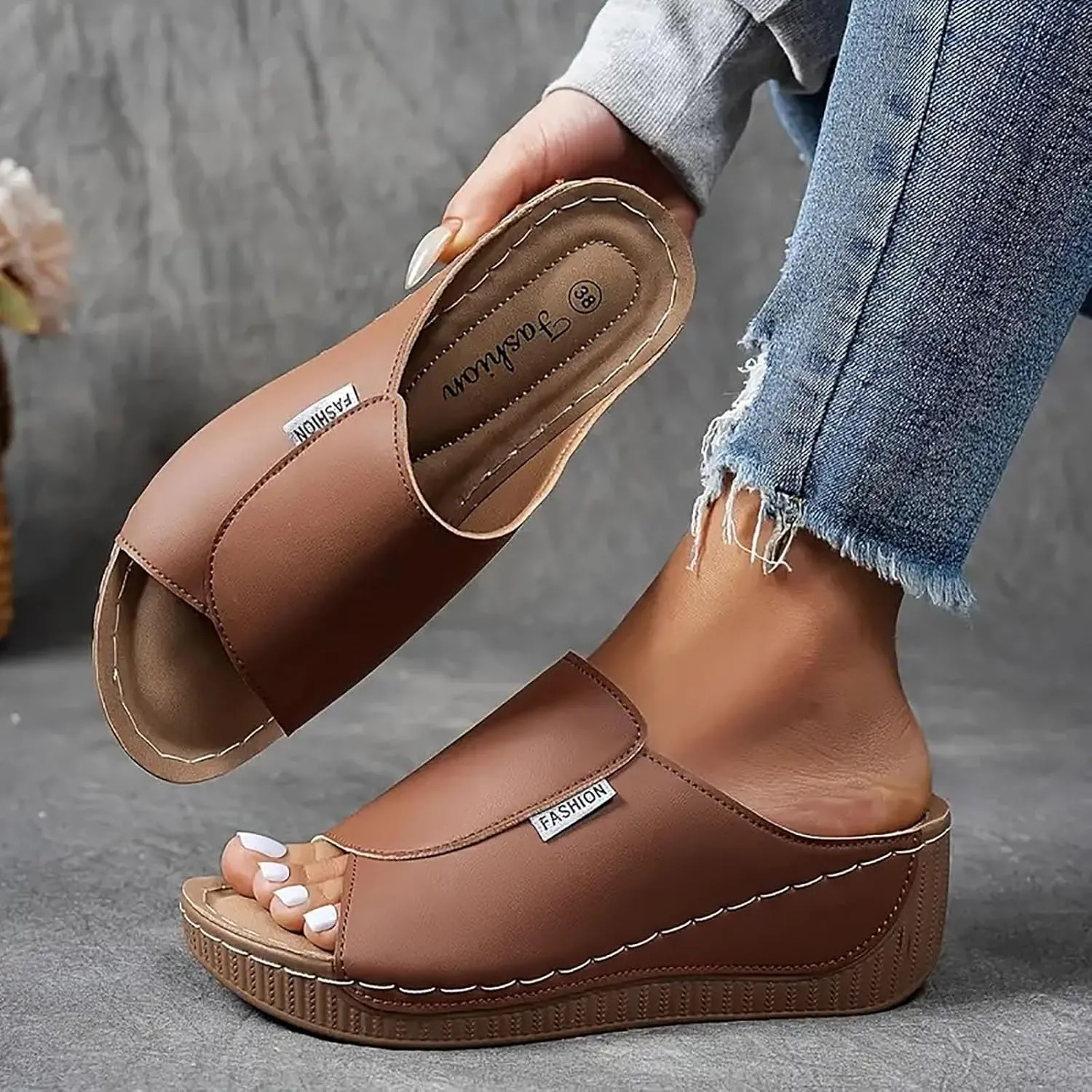 Women's Sandal Heels,Open Toe Platform Slip-on Chunky Sandals For Women Comfortable Walking Casual Dressy Summer Shoes For Women
