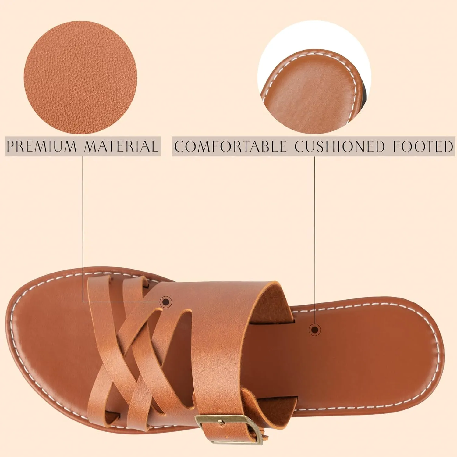 Womens Sandals Comfortable Wide Leather Crisscross Summer Square Toe Flat Slide Sandals