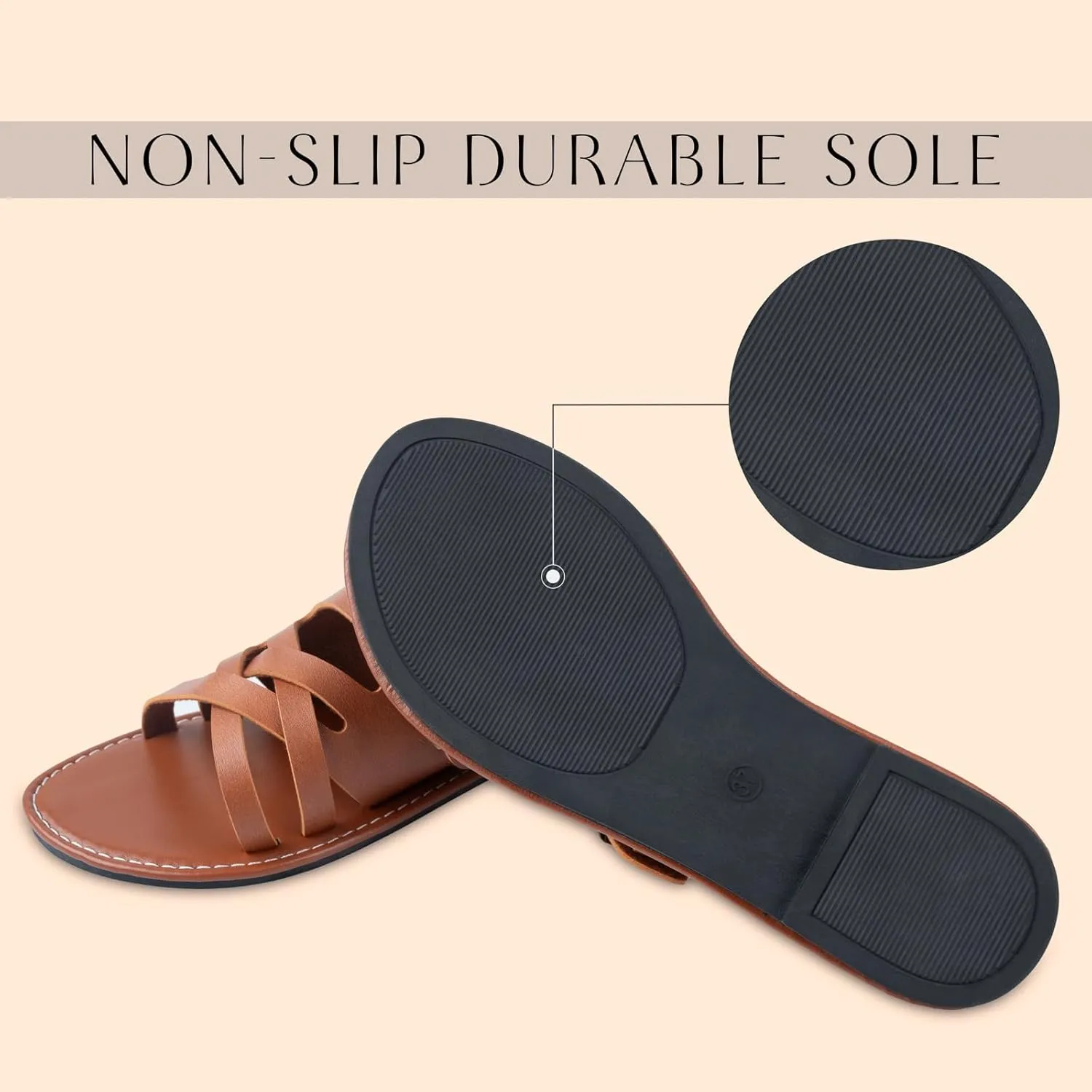 Womens Sandals Comfortable Wide Leather Crisscross Summer Square Toe Flat Slide Sandals