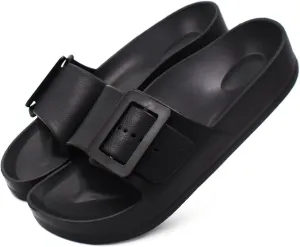Women's Sandals With Arch Support Adjustable Buckle Platform Cloud Slides Summer Lightweight Soft Slippers Non-Slip Shower Shoes
