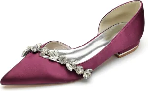 Women's Satin Wedding Flats Crystal Pointed Toe Pumps Shoes for Bride Prom Evening Party Dress Flats Sandals