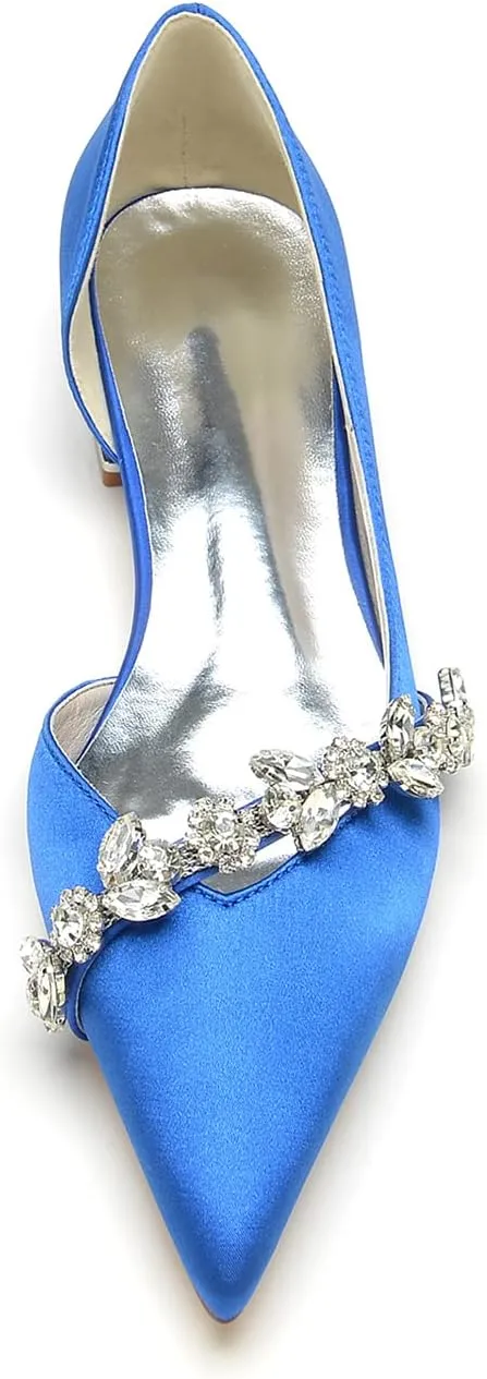 Women's Satin Wedding Flats Crystal Pointed Toe Pumps Shoes for Bride Prom Evening Party Dress Flats Sandals