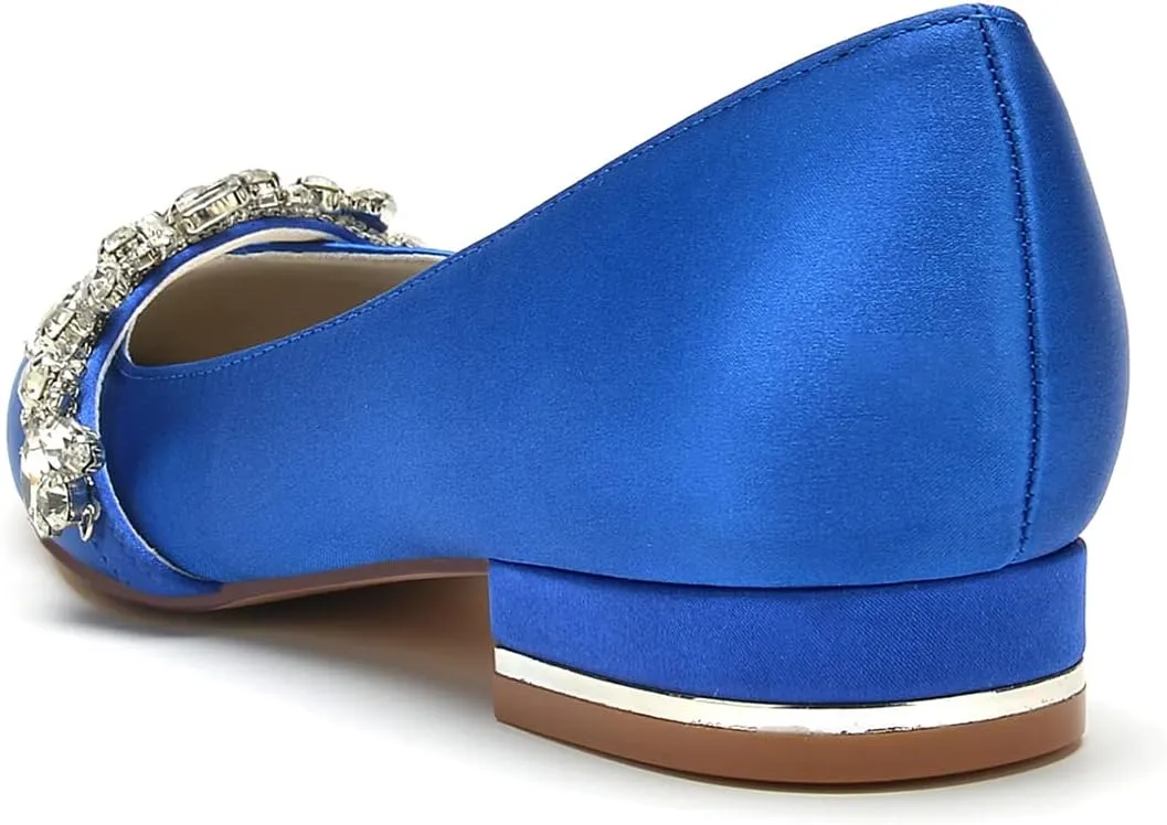 Women's Satin Wedding Flats Crystal Pointed Toe Pumps Shoes for Bride Prom Evening Party Dress Flats Sandals