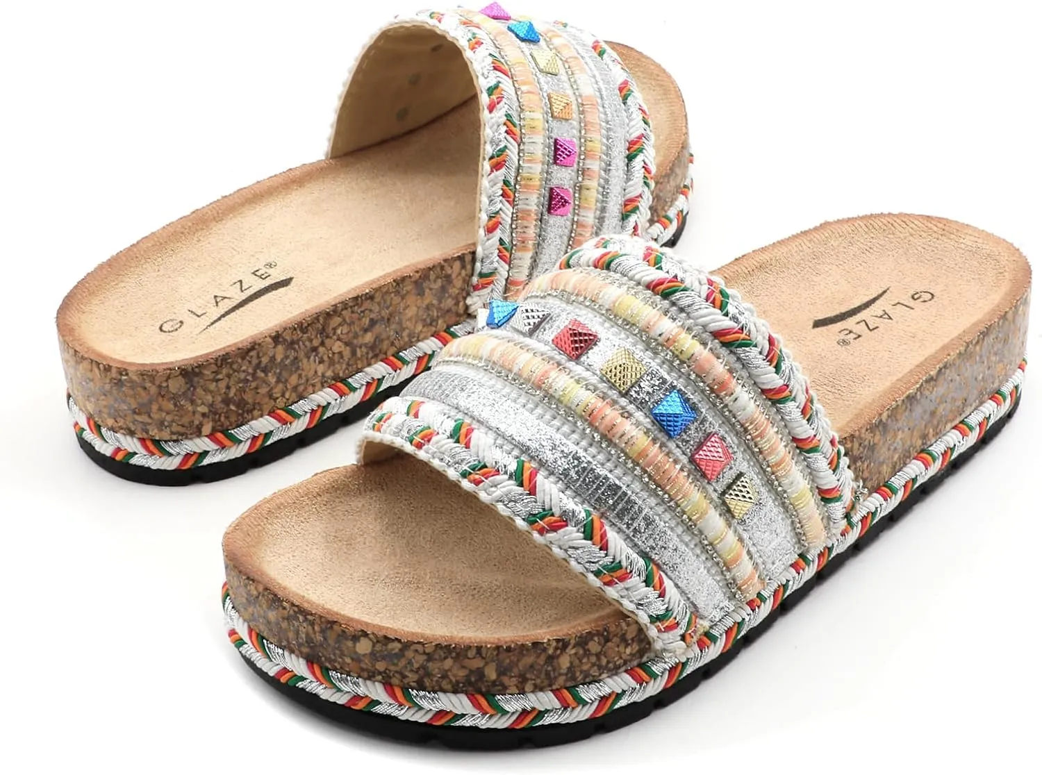 Womens Slide Sandals Cork Footbed Flat Sandals Open Toe Comfort Slip On Slippers for Summer