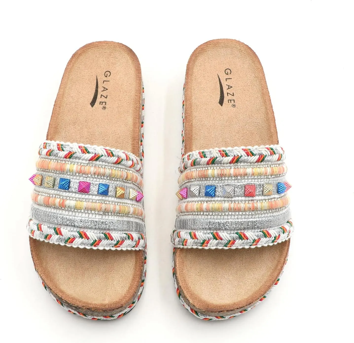 Womens Slide Sandals Cork Footbed Flat Sandals Open Toe Comfort Slip On Slippers for Summer