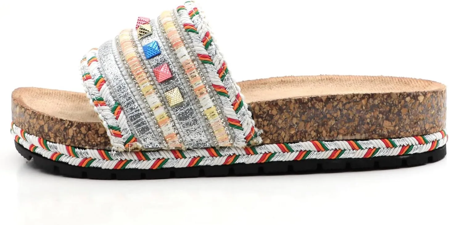 Womens Slide Sandals Cork Footbed Flat Sandals Open Toe Comfort Slip On Slippers for Summer