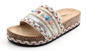 Womens Slide Sandals Cork Footbed Flat Sandals Open Toe Comfort Slip On Slippers for Summer