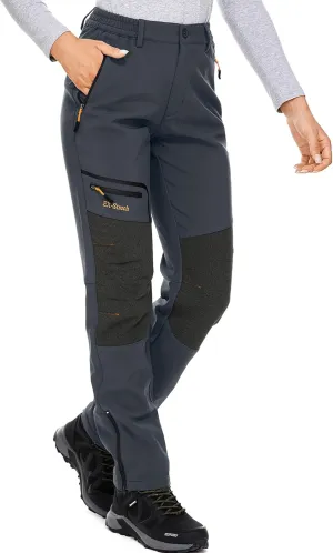 Womens Snow Ski Pants Waterproof Hiking Fleece Lined Insulated Softshell Outdoor Pants Snowboard Zipper Bottom Leg