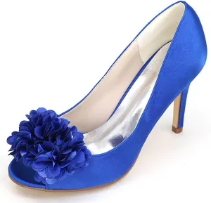 Women's Stiletto High Heels - Lace Satin Slip-On Open Toe Pumps for Classic Wedding & Party Dress Shoes