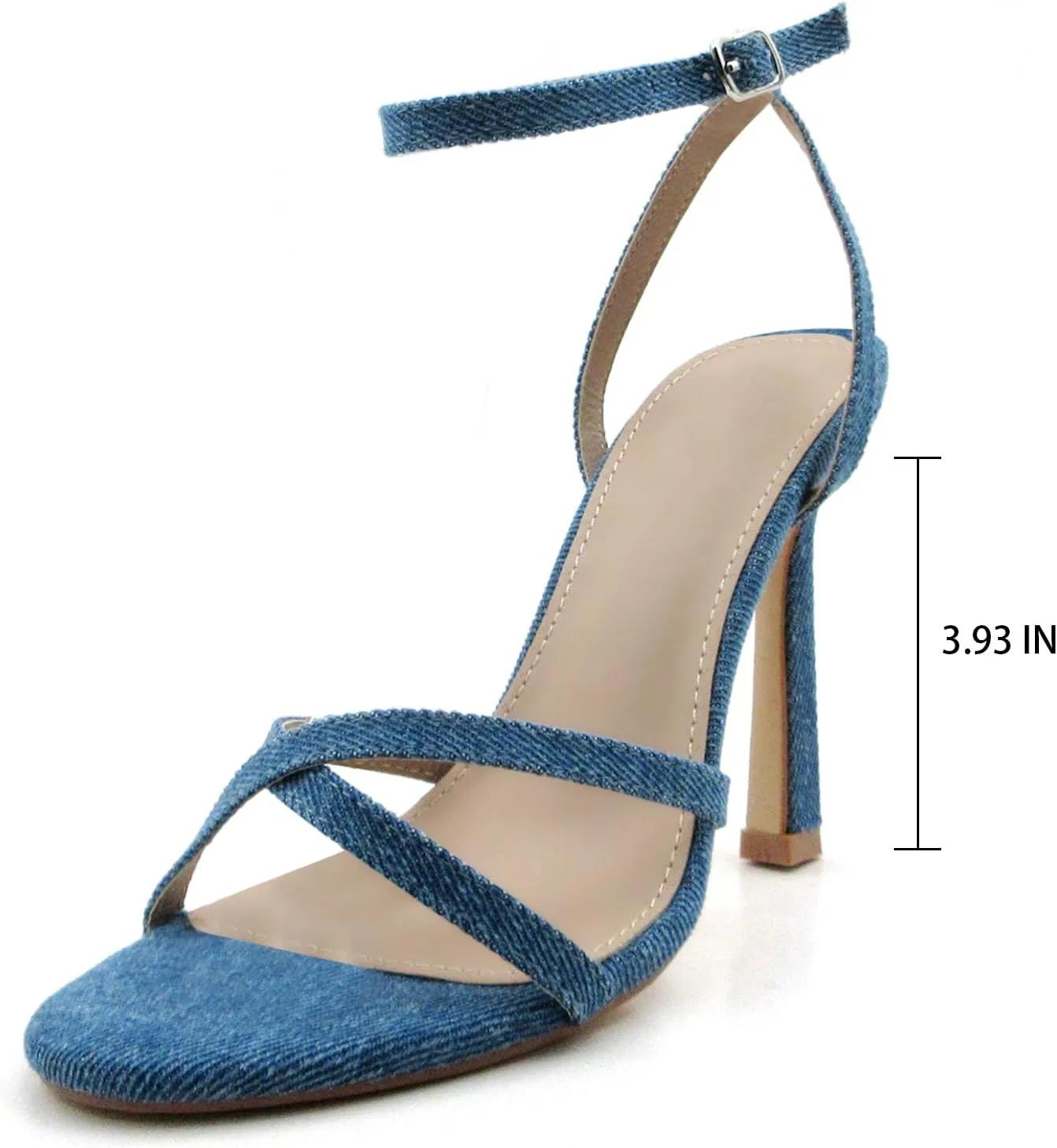 Women's Strappy High Heels Open Toe Stilettos Heeled Sandals with Ankle Strap Denim Party Daily Wedding Wear