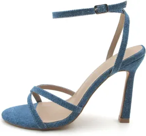 Women's Strappy High Heels Open Toe Stilettos Heeled Sandals with Ankle Strap Denim Party Daily Wedding Wear