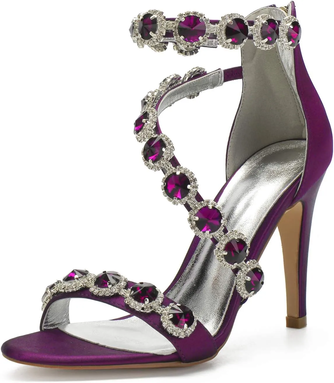 Women's Wedding Bridal Sandals High Heel Strap Crystal Zipper Back Formal Evening Prom Party Dress Shoes