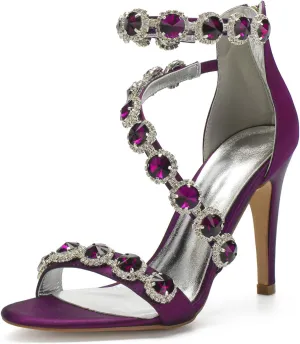 Women's Wedding Bridal Sandals High Heel Strap Crystal Zipper Back Formal Evening Prom Party Dress Shoes