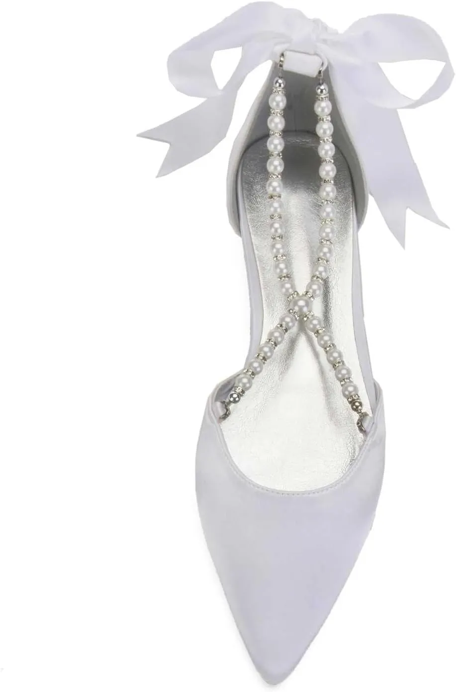 Women's Wedding Flats with Pointed Toe & Pearls Mary Jane Bridal Shoes with Buckle, Satin Perfect for Evening Parties, Proms, & Dressy Occasions