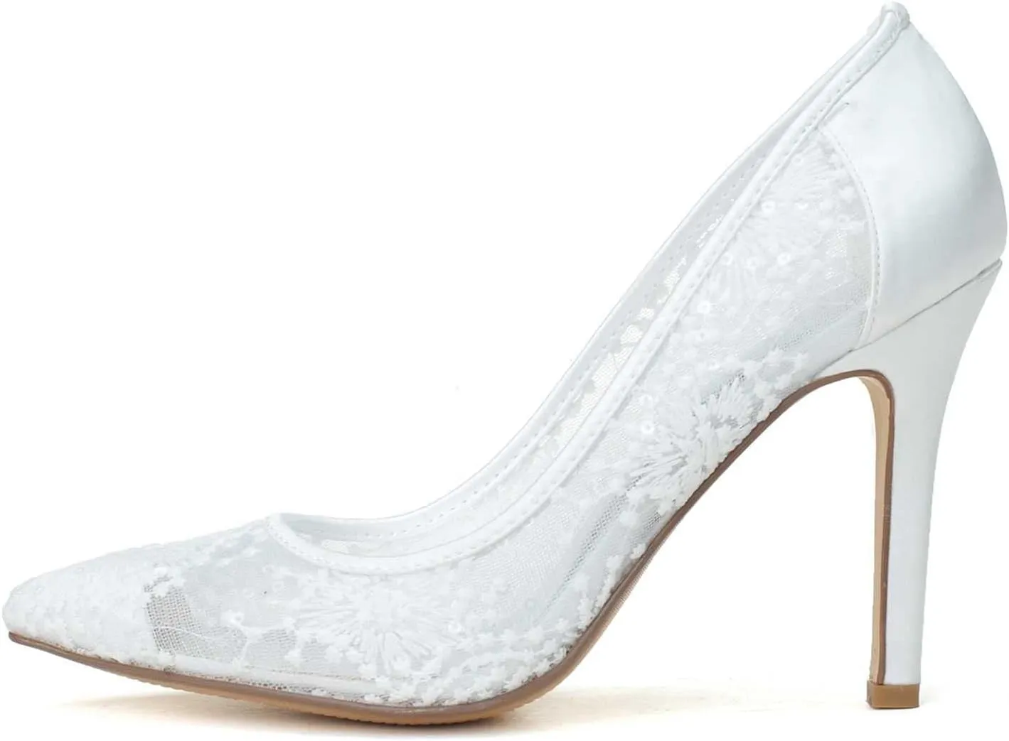 Women's Wedding Shoes Closed Toe 3.74 Inches Stiletto Heel Lace Satin Pumps with High Heel Imitation Lace Bridal Shoes