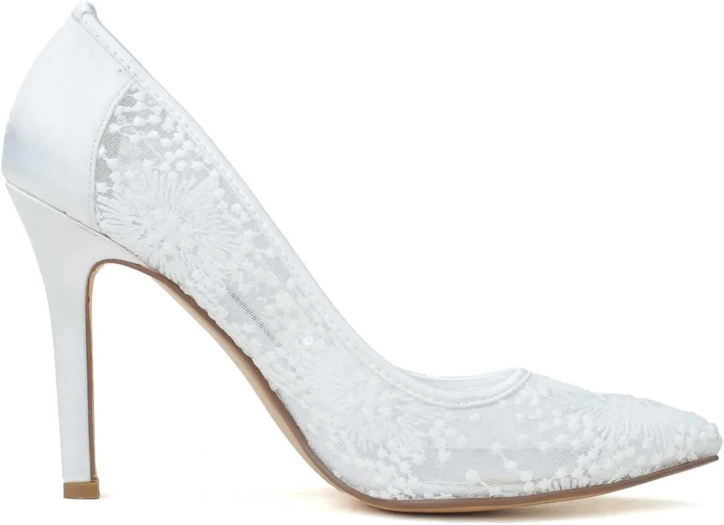 Women's Wedding Shoes Closed Toe 3.74 Inches Stiletto Heel Lace Satin Pumps with High Heel Imitation Lace Bridal Shoes