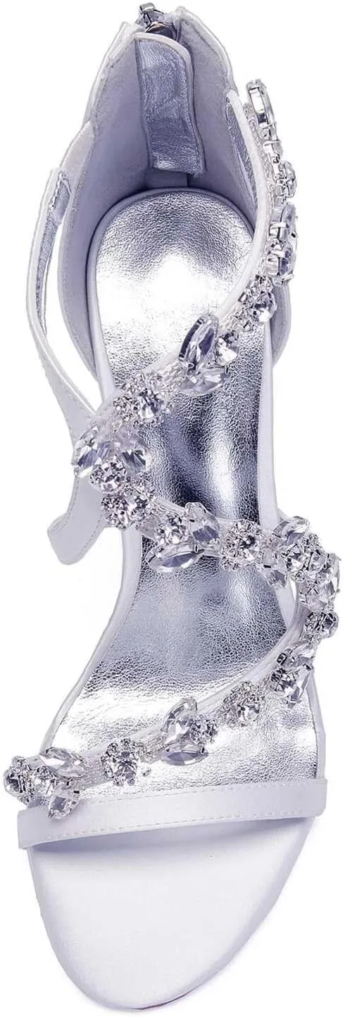 Womens Wedding Shoes Women's 4.13" Kitten Heel Sandals | Open Toe with Ankle Zipper & Rhinestone Accents | Perfect for Summer Dresses & Casual Outfits(Sky Blue,8)