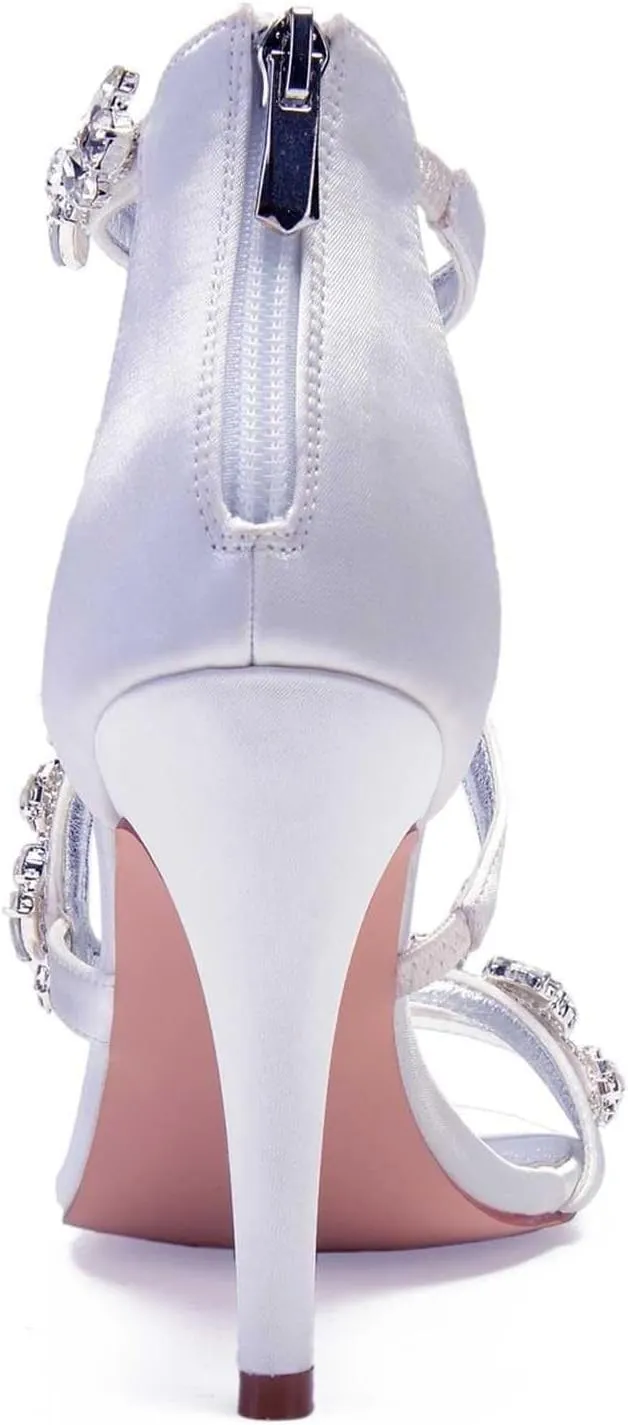 Womens Wedding Shoes Women's 4.13" Kitten Heel Sandals | Open Toe with Ankle Zipper & Rhinestone Accents | Perfect for Summer Dresses & Casual Outfits(Sky Blue,8)