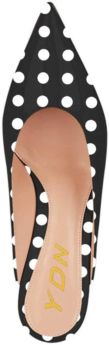 YDN Women Classic Pointed Toe Low Mid Heel Loafers Slip on Mules Slide Sandals Kitten Shoes Size 4-15 US