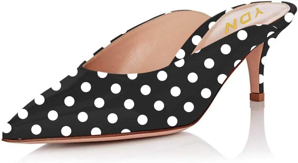 YDN Women Classic Pointed Toe Low Mid Heel Loafers Slip on Mules Slide Sandals Kitten Shoes Size 4-15 US