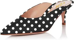 YDN Women Classic Pointed Toe Low Mid Heel Loafers Slip on Mules Slide Sandals Kitten Shoes Size 4-15 US
