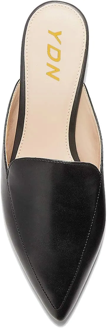 YDN Women Low Heel Comfort Mules Slip on Backless Sandals Pointed Toe Flats Loafers Slide Slipper Easy Walking Shoes