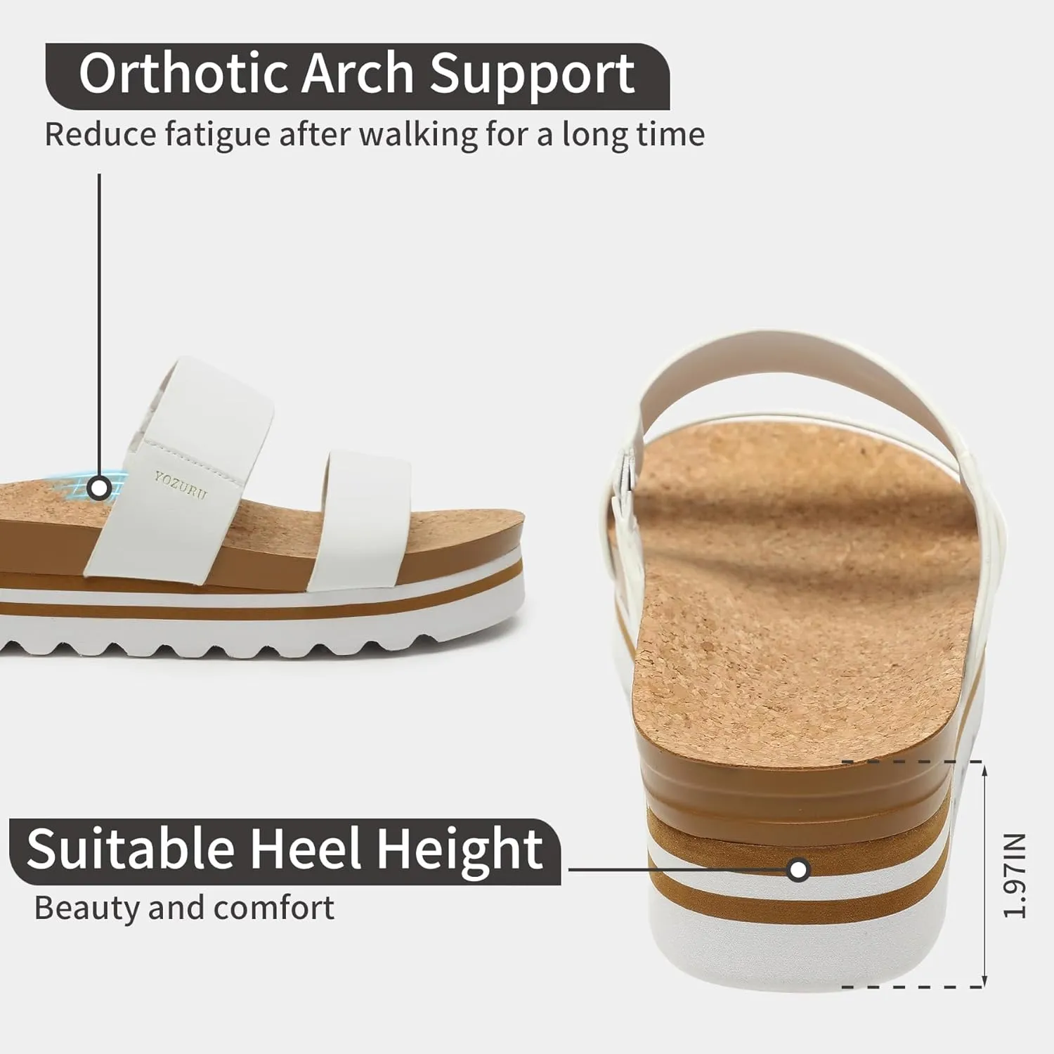 Yozuru Womens Platform Sandals with Arch Support Slip on Slides Comfortable Summer Beach Sandals Cork Footbed Cushion Wedge Sandals for Women