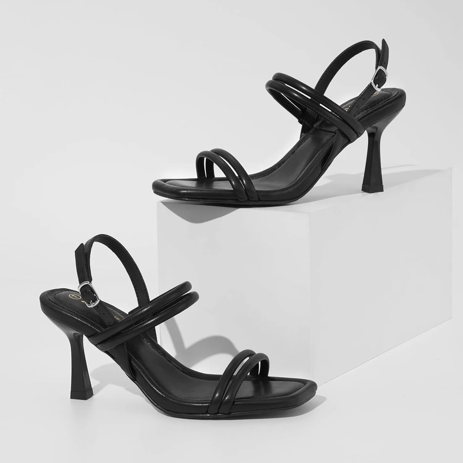 ZURIN Womens Strappy Kitten Heels Sandals Square Open Toe Heeled Sandals Ankle Strap Slingback High Heels Dress Party Evening Prom Shoes