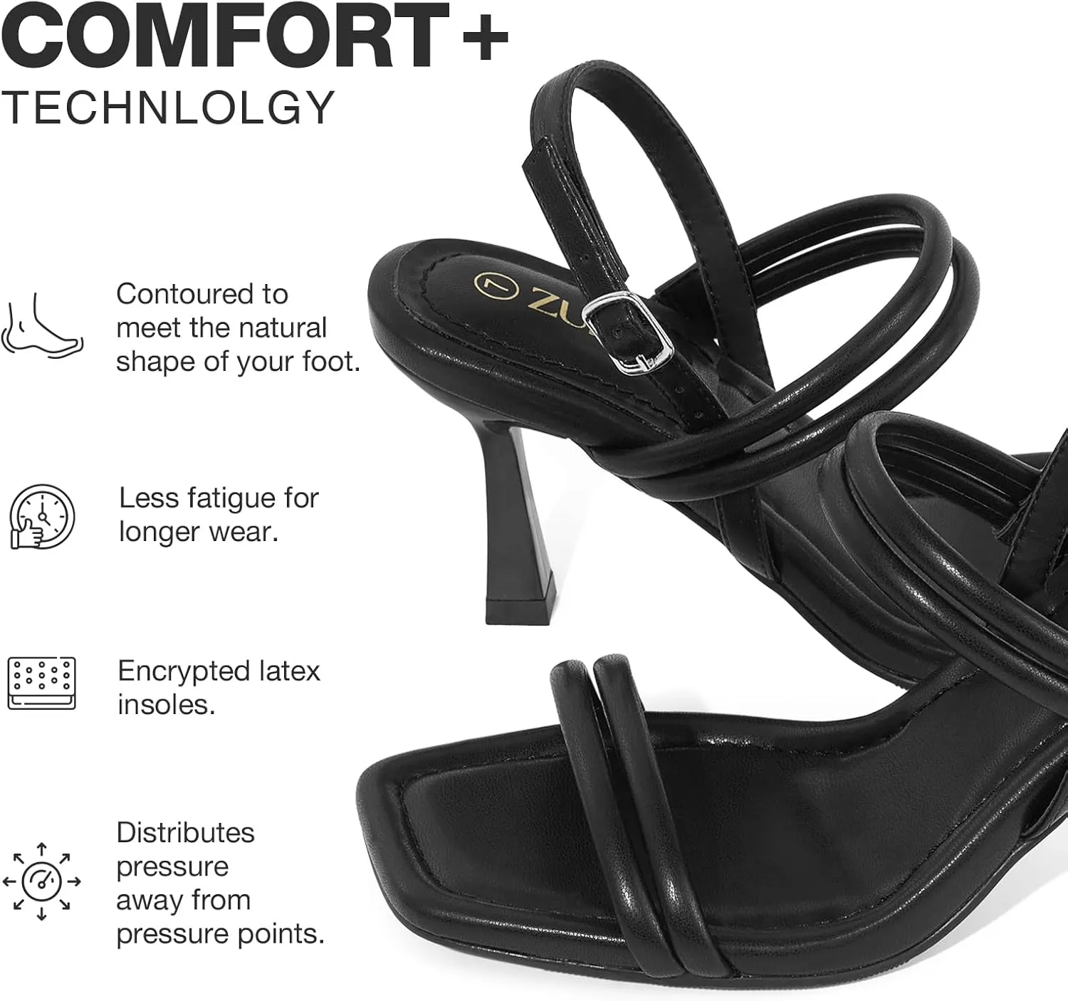 ZURIN Womens Strappy Kitten Heels Sandals Square Open Toe Heeled Sandals Ankle Strap Slingback High Heels Dress Party Evening Prom Shoes